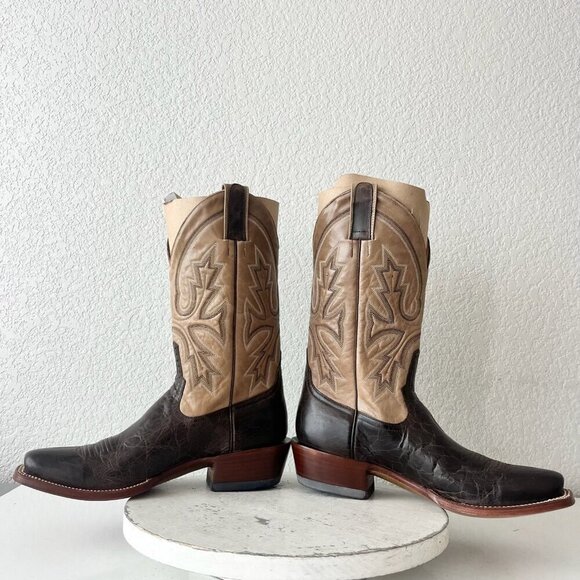Rod Patrick Mens Cowboy Boots 10AA Antique Mocha Bison Brown Western Blunt Toe - Picture 7 of 11